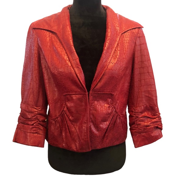 Anthracite Jackets & Blazers - Anthracite Red Faux Crocodile Moto Jacket size 6